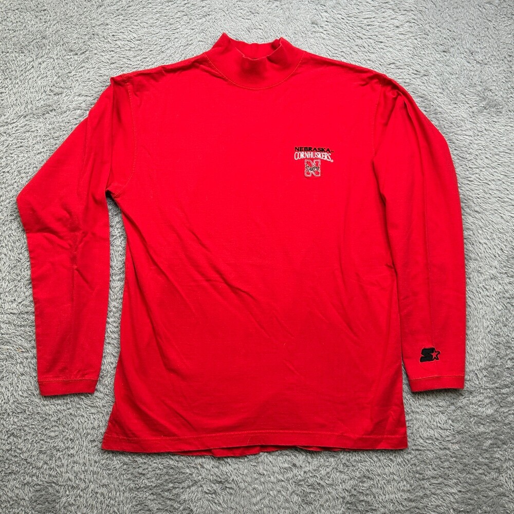 Vintage Starter Nebraska Shirt Mens M Red Mock Neck Long Sleeve 100% Cotton